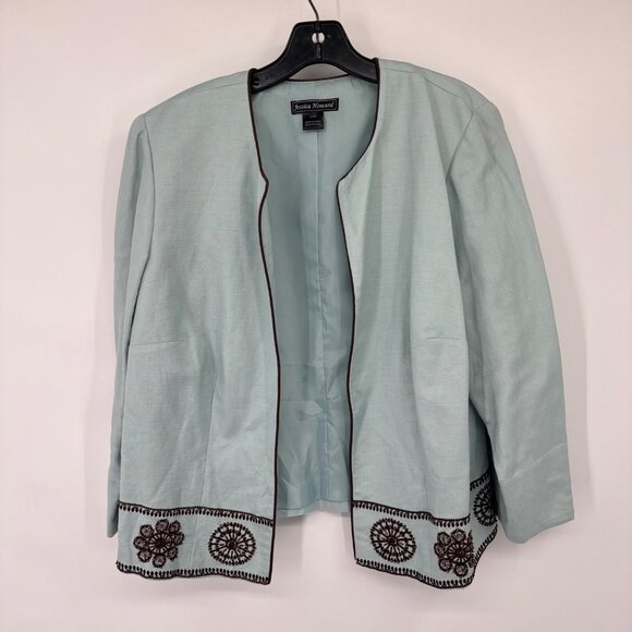 Jessica Howard size 14W Light Blue Open Front Jacket  Brown Embroidered  Beaded - Picture 5 of 10